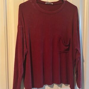 Zenana Outfitters Red Boxy Long Sleeve Sweatshirt
